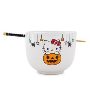 Sanrio Hello Kitty Pumpkin Boo 20-Ounce Ceramic Ramen Bowl and Chopstick Set
